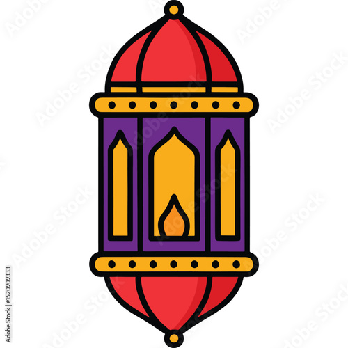Colorful Ramadan Lantern Vector Icon Isolated on White. Traditional Islamic Lamp Symbol for Eid Mubarak, Holy Month, and Muslim Celebrations. Perfect for Greeting Cards, Web Graphics, and Print Media.