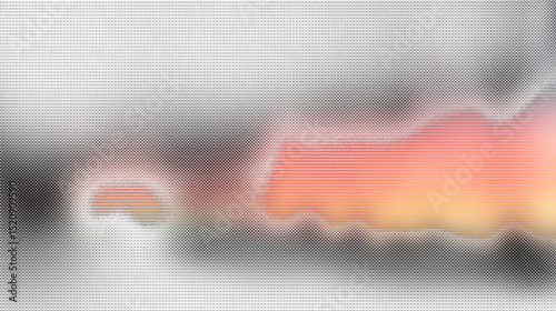 Abstract Blurred Landscape: A hazy, impressionistic landscape in muted tones of gray, orange, and pink, suggestive of a sunrise or sunset over a misty landscape.