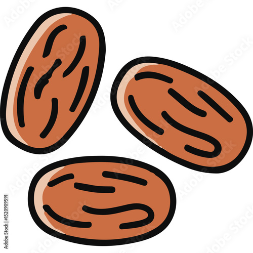 Dates Vector Icon Isolated on White Background. Sweet Dried Fruit for Ramadan, Eid, and Healthy Snacking Themes. Perfect for Food Packaging, Web Graphics, and Print Media.