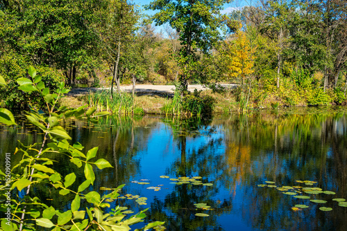 The beginning of autumn in the city park.