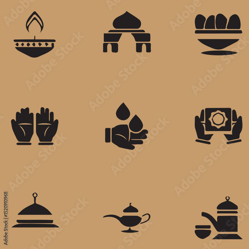  ramadan arabic islamic celebration icon set silhouette style icon, eid mubarak