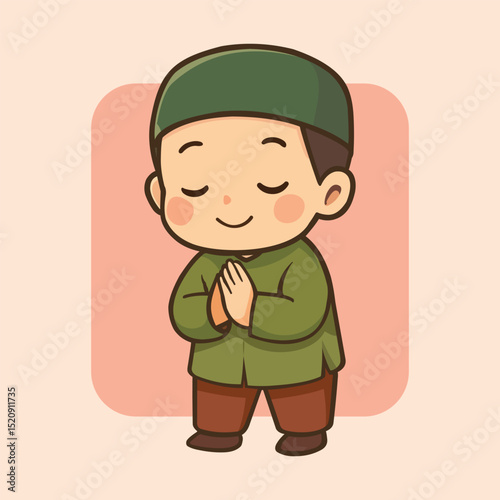 cute chibi muslim boy character illustration