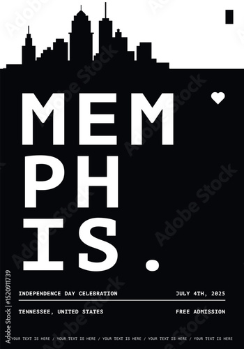 USA Memphis typography minimalist vector poster for event, national festival, independence day, holiday layout. Brochure, leaflet, flyer, presentation image template for America, Tennessee