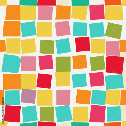 A collection of colorful sticky notes or post-it notes in various bright colors arranged randomly, creating a vibrant mosaic pattern of square adhesive papers.