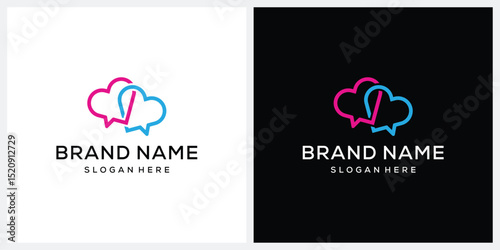 love heart and bubble chat logo design vector template
