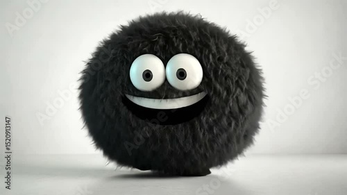 Playful fluffy character with large friendly eyes