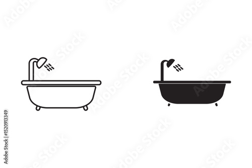 Outline Bathtub Icon set. Design Illustration