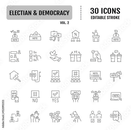 Electian and democracy line icon set. Democracy, vote, politics concept. Editable stroke. Vector illustration