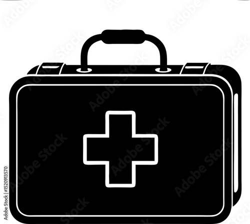 First aid kit symbol illustration in black and white for medical and healthcare applications