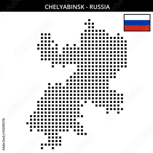 Big square dotted map of Chelyabinsk in Russia