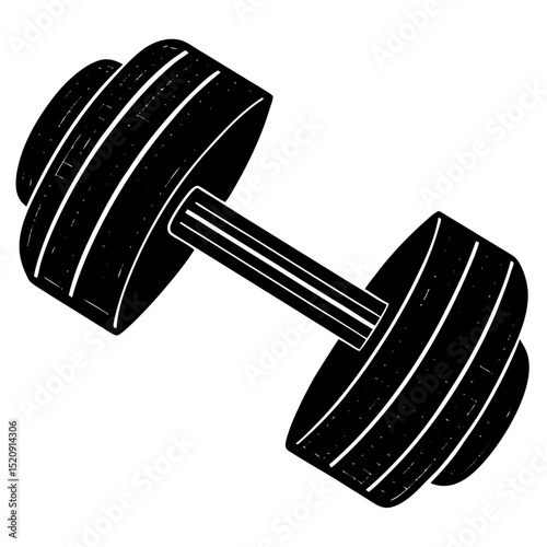 Simple black and white dumbbell icon for fitness training and exercise workouts isolated on white background