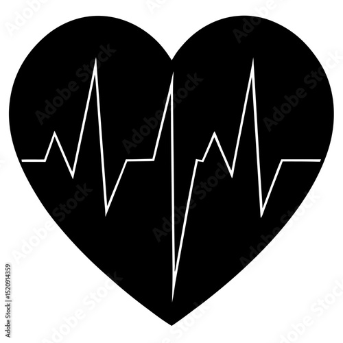 Vector illustration of a heart with ecg cardiogram symbol in black and white