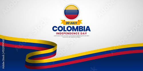 Colombia Independence day banner background 20th July design element with waving ribbon flag