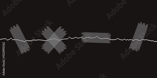 Torn black Sheets of paper glued with adhesive Tape. Empty paper Sheets with Duct Tape. Sticky paper pieces. Vector illustration. EPS 10