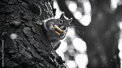 Squirrel enjoying a snack in a tree during a sunny afternoon in a city park
