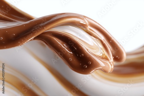 Rich coffee bean is iswirling with creamy liquid, creating dynamic, marbled pattern is again ist a ismooth, clean white backdrop, perfect for gourmet beverage concept is
