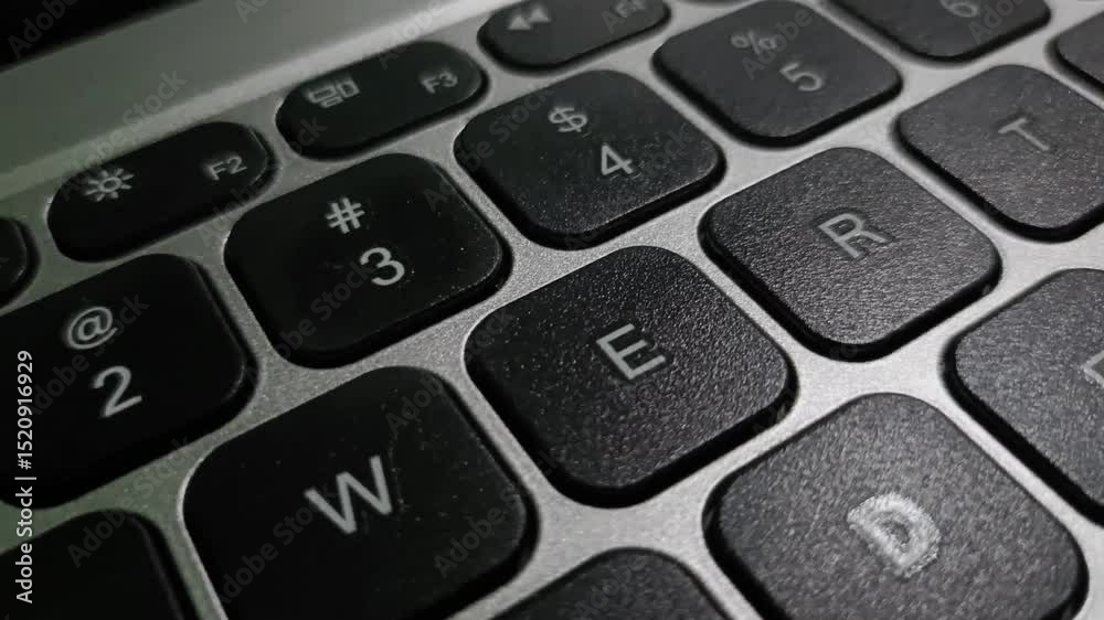 A close-up video of a QWERTY keyboard, showing detailed key layout and smooth typing motion. Ideal for tech, tutorial, and workspace content. Clean, modern view