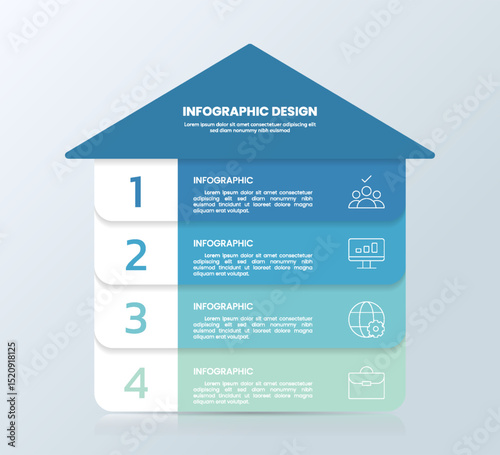 House Infographic Template Showing Business Data for 4 Step Presentation