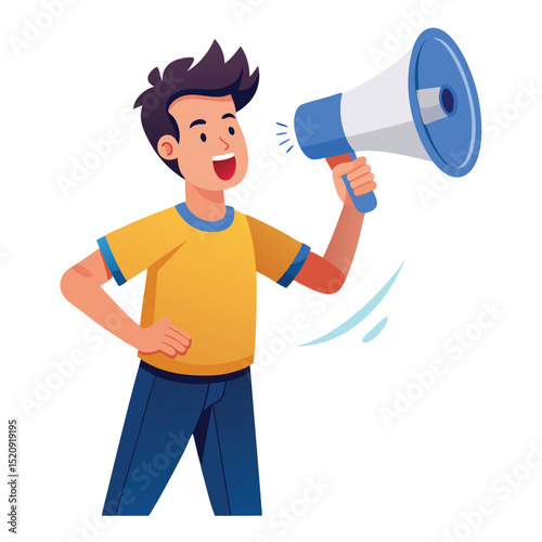Man speaking in megaphone. Retro comic pop art vector illustration