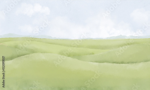 Obraz na plátně Summer rural landscape with hills under blue sky and white clouds