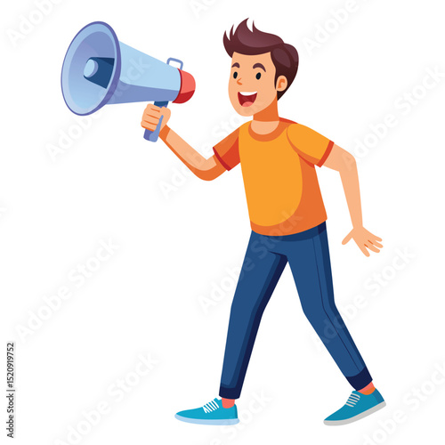 Man speaking in megaphone. Retro comic pop art vector illustration