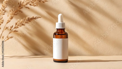 Amber glass dropper bottle with natural soft lighting