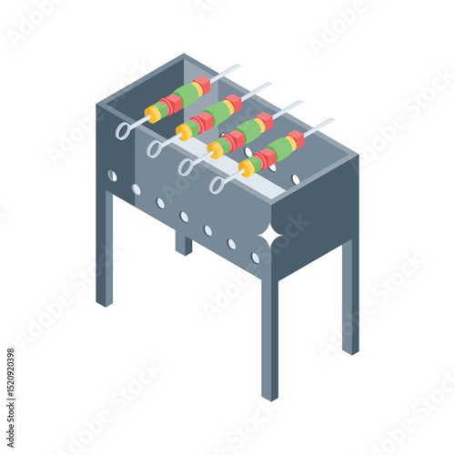 Trendy isometric icon of bbq grill setup, easy to edit