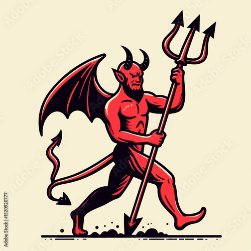 vector illustration of devil carrying trident 
