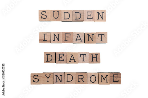 Sudden Infant Death Syndrome spelt with wooden blocks on a white background