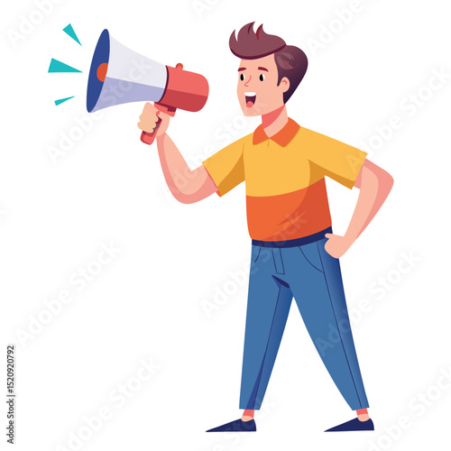 Man speaking in megaphone. Retro comic pop art vector illustration