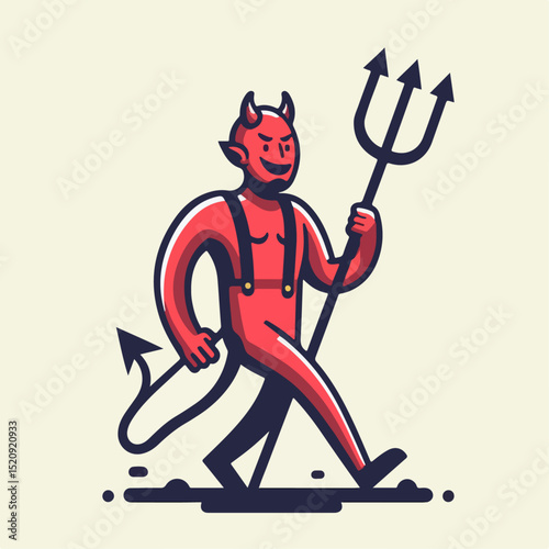 vector illustration of devil carrying trident 