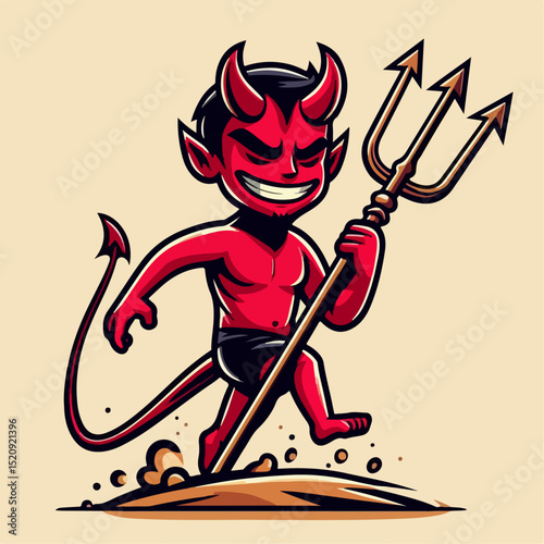 vector illustration of devil carrying trident 