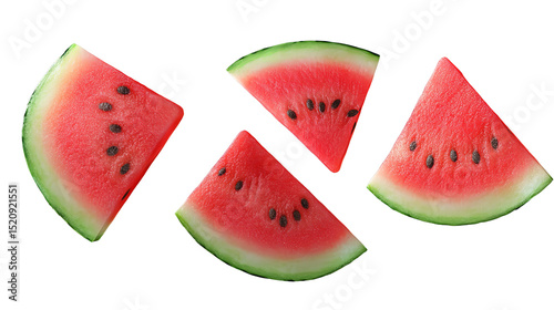 Slices of juicy watermelon evoke summer joy and sweetness against a stark on transparent background