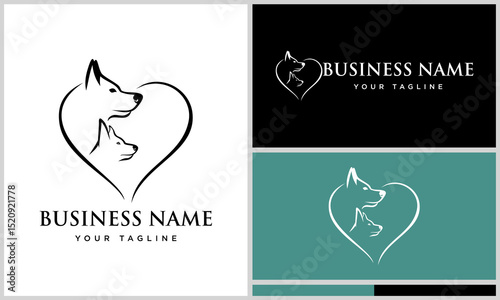 Dog Cat Heart Logo Design.