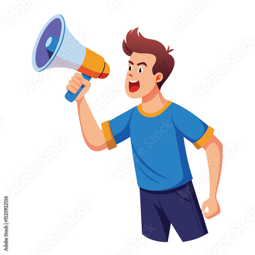 Man speaking in megaphone. Retro comic pop art vector illustration
