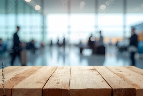 Wallpaper Mural Empty wooden table with blurred airport background for backdrop and product presentation. Mockup template for artwork graphic design. Travel and transportation background Torontodigital.ca