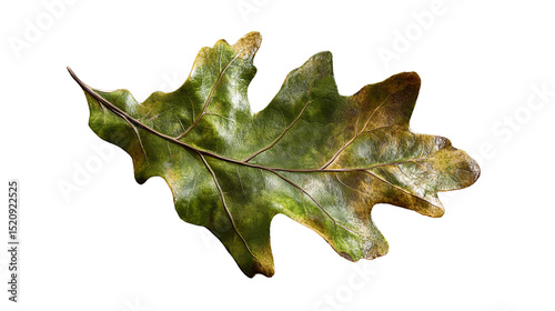 A beautifully detailed oak leaf changing colors gracefully symbolizes on transparent background