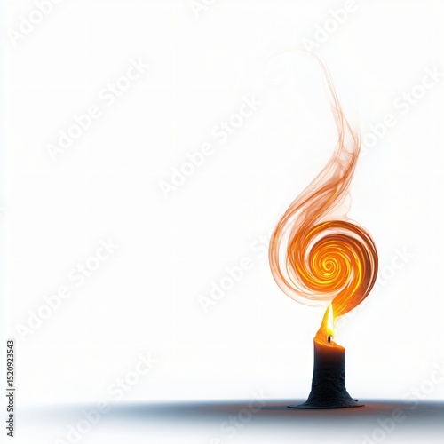 a candle with flickering flame slowly transforming into abstract glowing swirl in soft motion isolated on white background