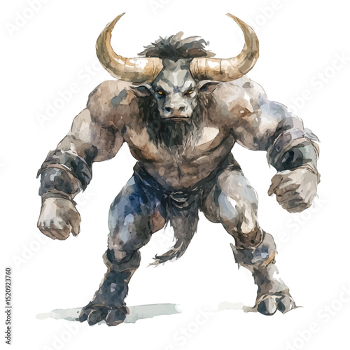 Minotaur, watercolor illustration vector, high quality, isolated on a white background.