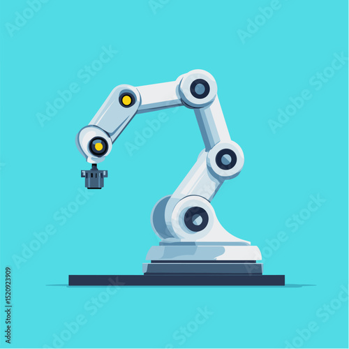 Robotic Arm in Action: A modern, stylized image of a robotic arm, presented in a simple yet impactful illustration, standing ready to perform automated tasks.