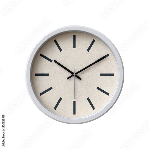Minimalist round wall clock with black hour markers and hands.