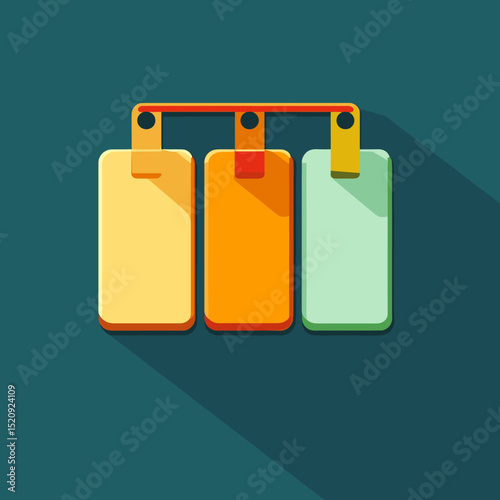Abstract Tag Holders: Graphic, colorful tag holders with elongated design, ideal for illustrative or business applications, offering a clean and modern aesthetic.