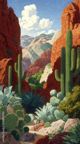 Cactuses growing in the desert. Beautiful desert landscape, summer beautiful background picture