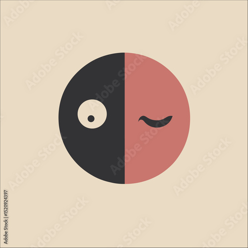 Abstract Expression: A unique visual narrative where a half-eyed, winking face symbolizes the duality of perspective, inviting viewers to explore themes of expression and subtle emotion in a flat.