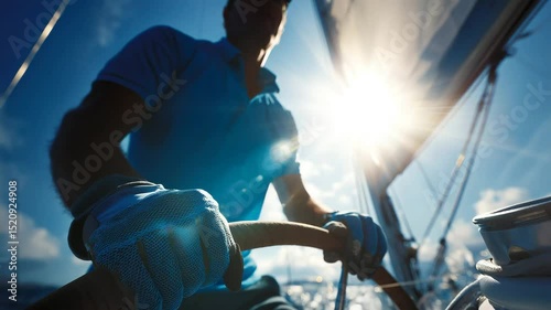 Wallpaper Mural Man steering sailboat in bright summer sunlight
 Torontodigital.ca