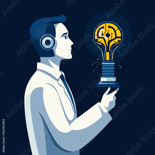Digital Brainstorm: A visionary figure in the realm of innovation and technology. The scene portrays the birth of an idea, symbolizing creativity.