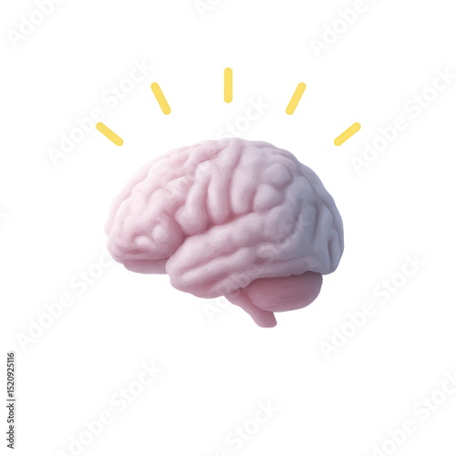 A realistic human brain with yellow lines depicting an idea or inspiration above it.