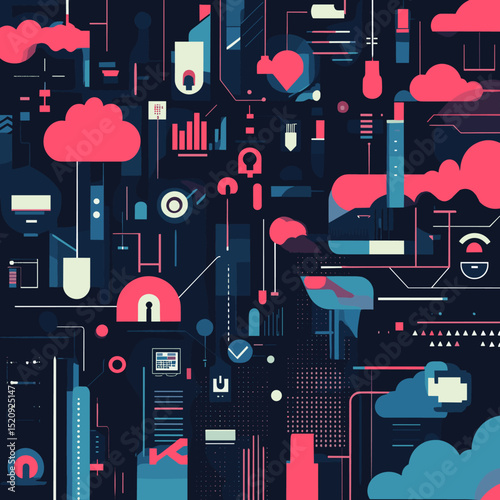 Digital abstraction: intricate graphic showing the complexities of network. a vibrant representation of interconnected systems and technological advancements.
