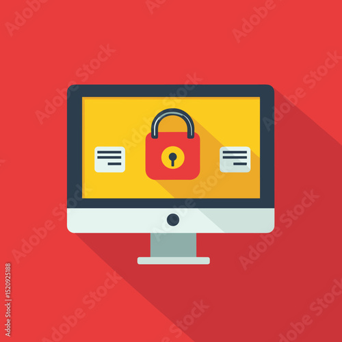 Digital Fortress: A computer screen displays a padlock, symbolizing data security and digital safety against cyber threats.