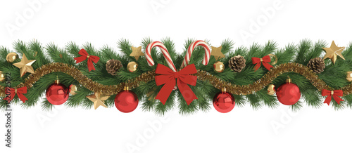 Festive Christmas Garland with Red and Gold Ornaments